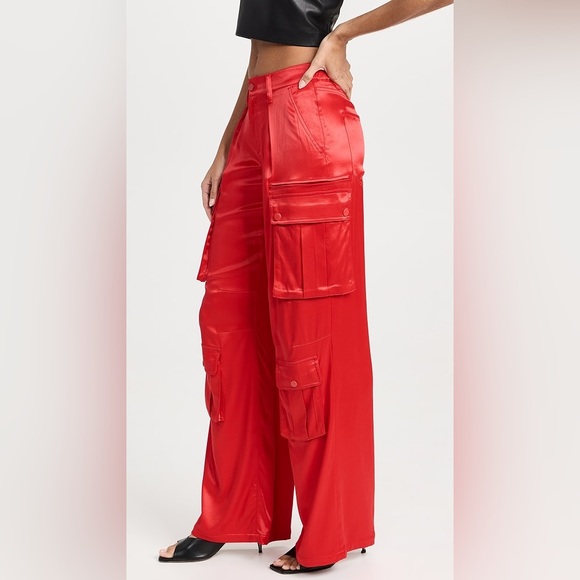 Alice & Olivia Satin Wide Leg Cargo Pants, Red, 4, NWT - Picture 5 of 8